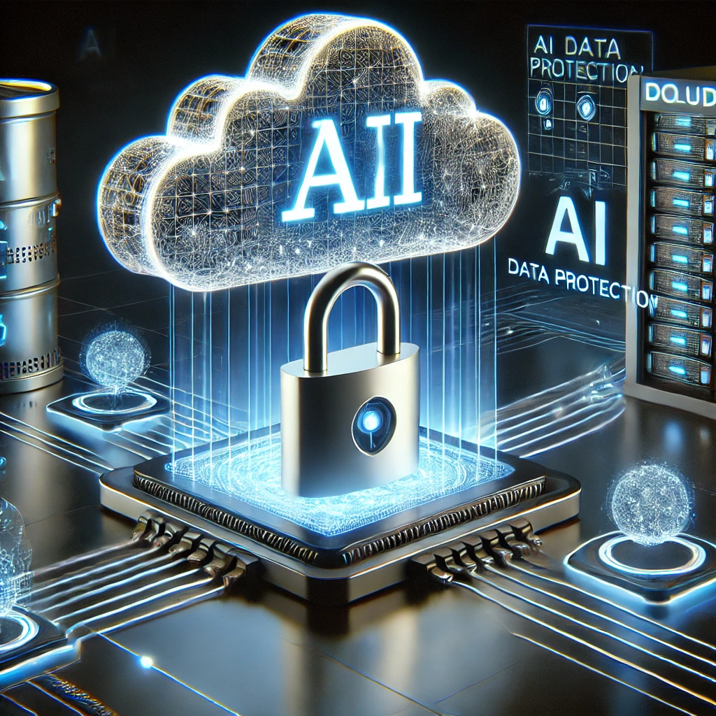 AI security uses: AI securing cloud storage and encrypting sensitive data.