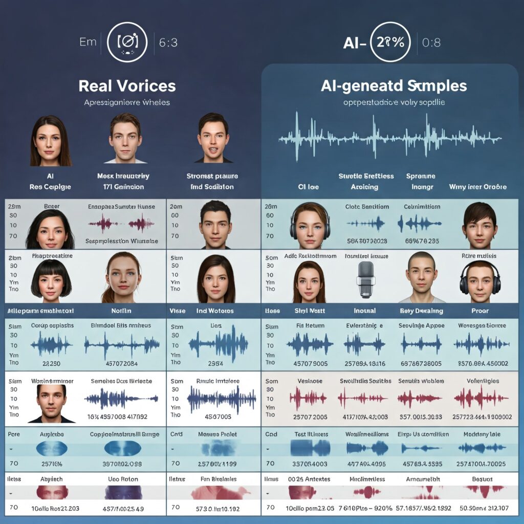 AI Voice-Cloning Scams - Comparison chart of real vs. AI-generated voice samples