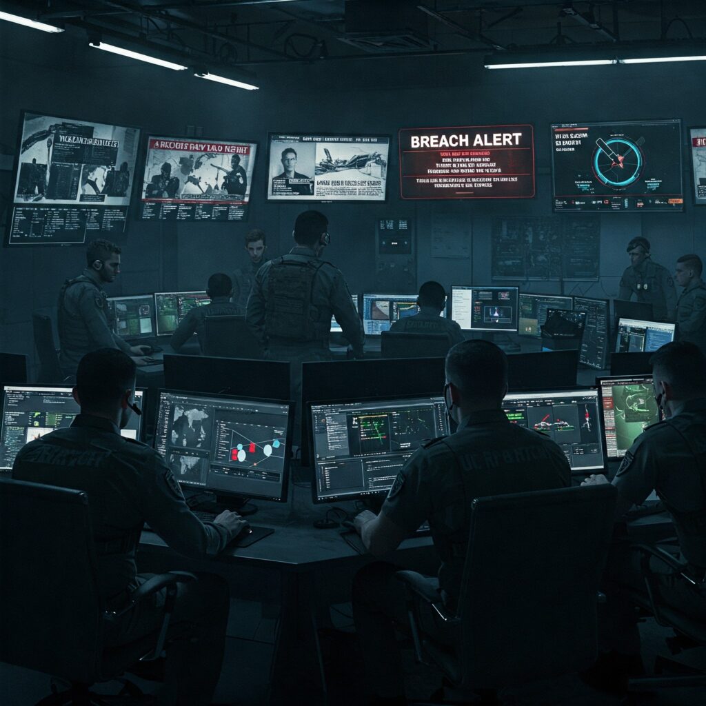 Crisis response room handling a vendor-related supply chain cybersecurity incident