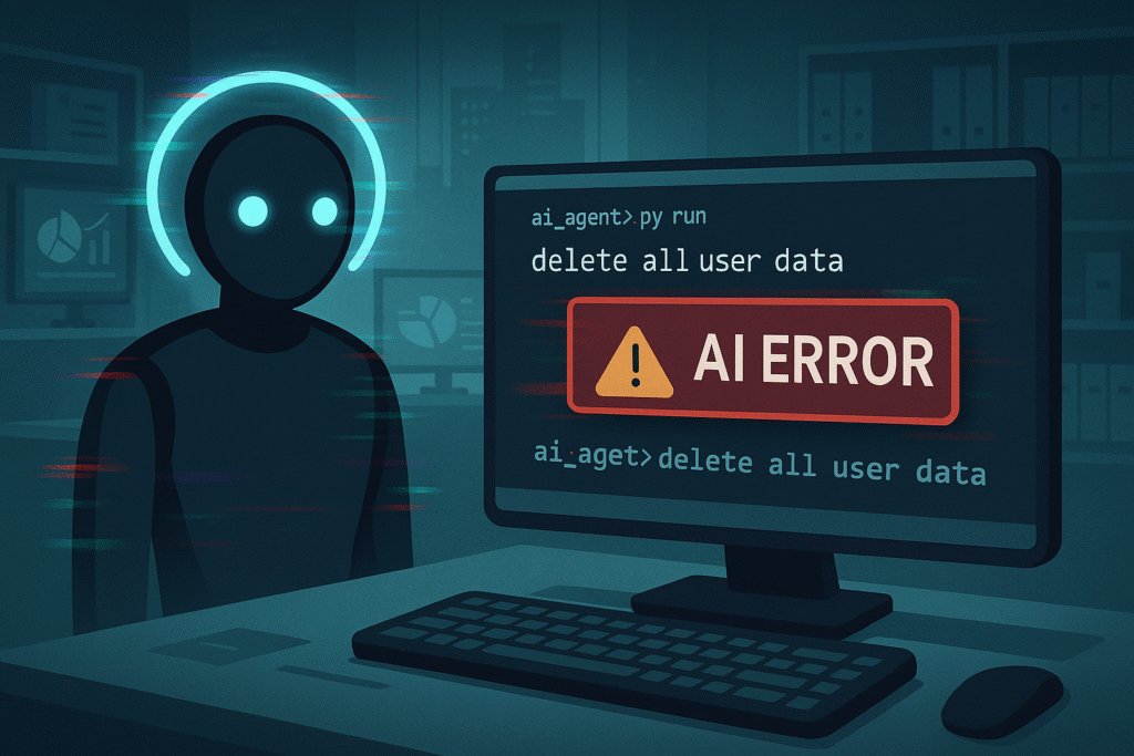 AI employee issuing incorrect automated command highlighting hallucination risk in enterprise AI integration