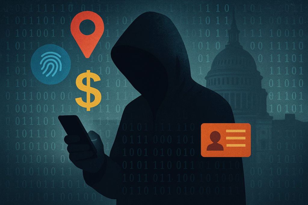 Illustration of the CFPB data broker rule rollback and its impact on consumer data privacy and digital surveillance