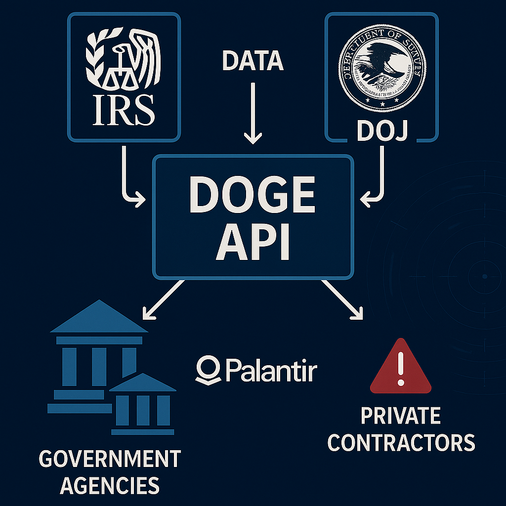 Diagram of DOGE IRS API access model including Palantir and federal agency connections