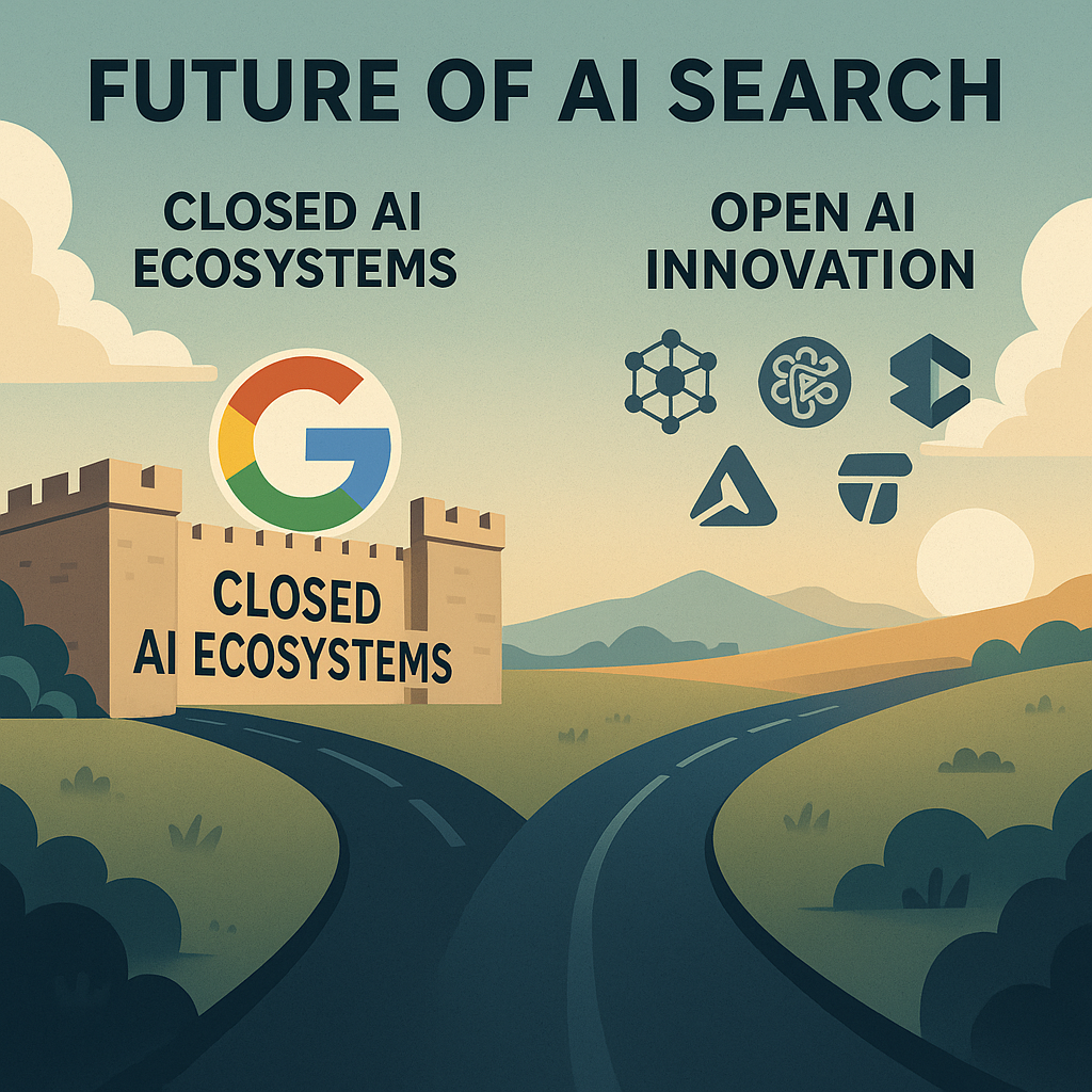 Future of AI search split between Google AI monopoly and open generative AI innovation