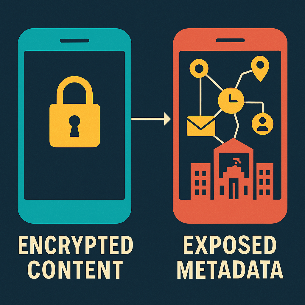 Illustration showing how mobile metadata can be exposed even when message content is encrypted
