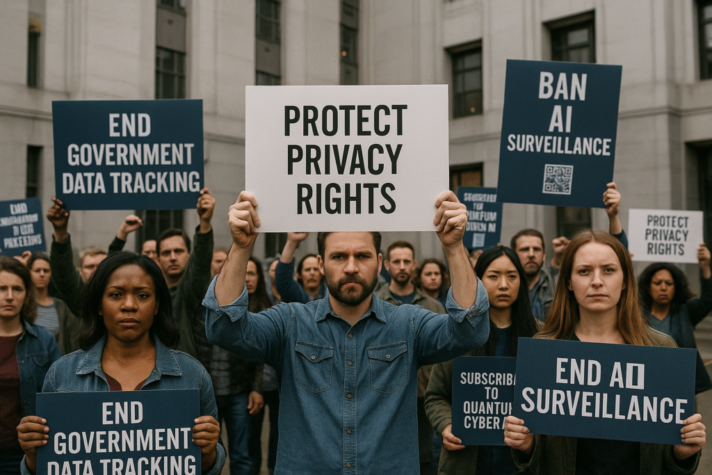 Citizens protesting against federal surveillance programs and defending privacy rights in America