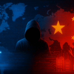 Visual representation of the AI cybersecurity arms race between China, the U.S., and hackers