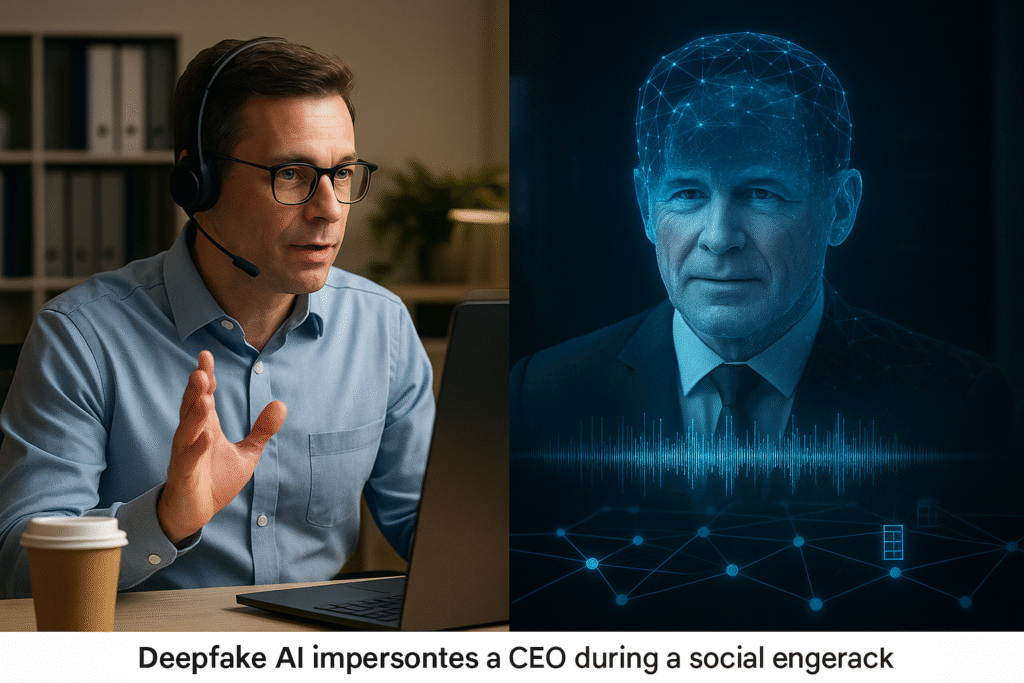 Deepfake AI impersonates a CEO during a social engineering cyberattack
