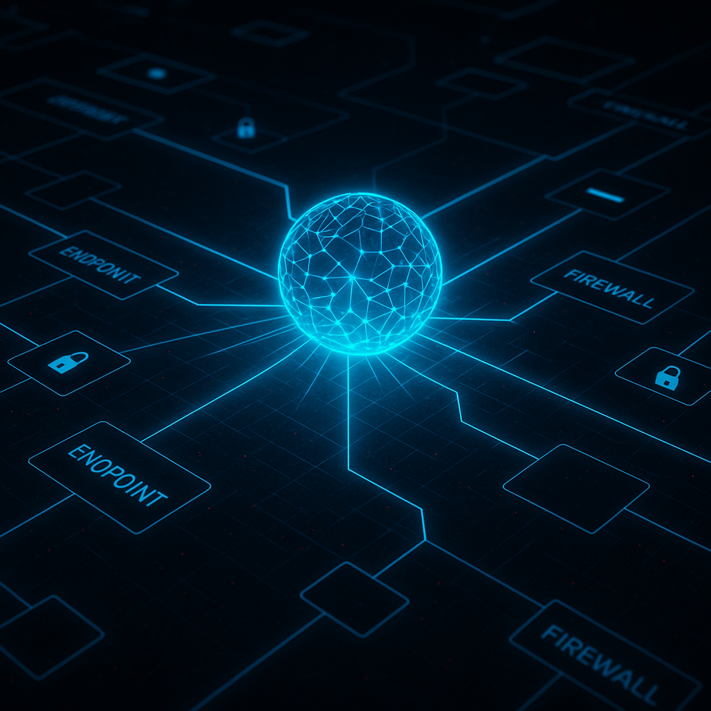 Autonomous AI agent scanning a corporate network during a cyberattack