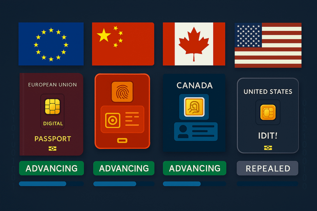Global digital ID progress in EU, China, and Canada compared to U.S. stagnation after digital ID repeal