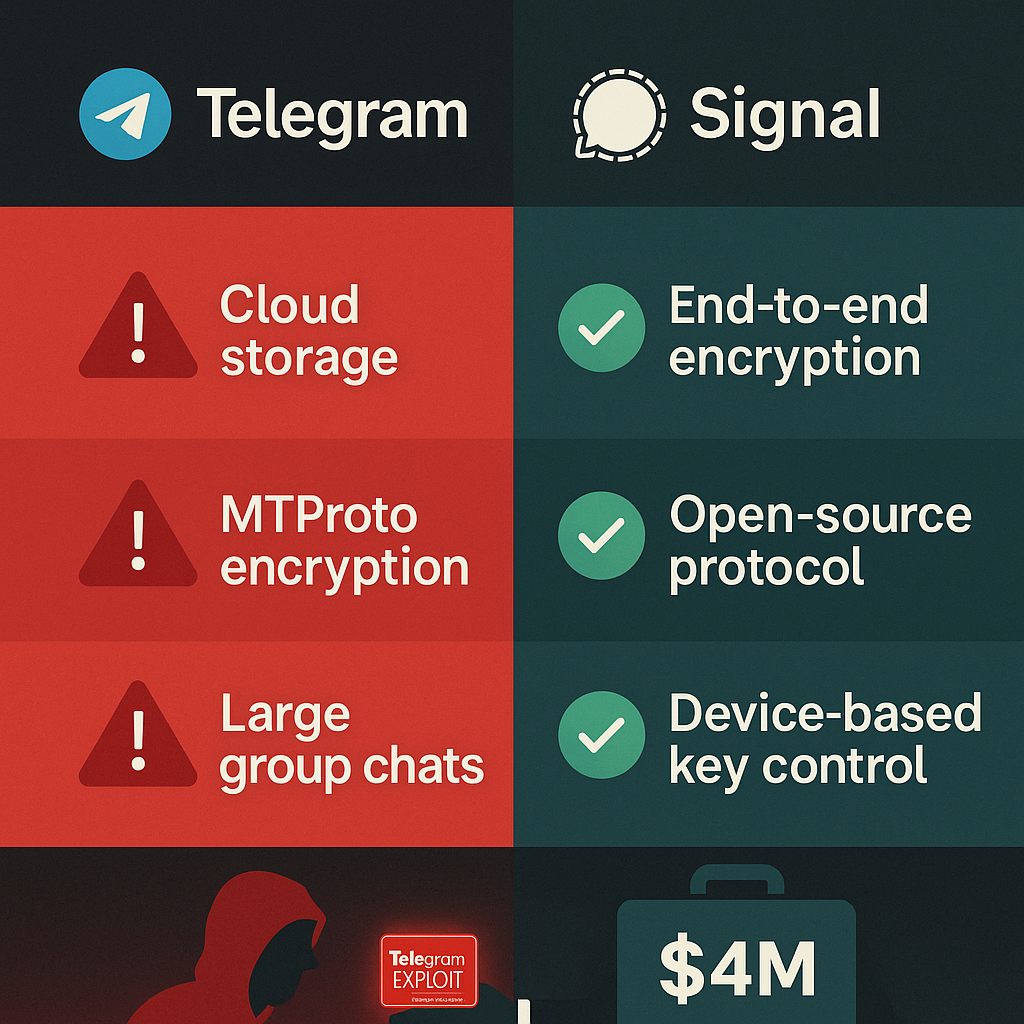 Comparison of Telegram and Signal highlighting privacy concerns and encryption differences