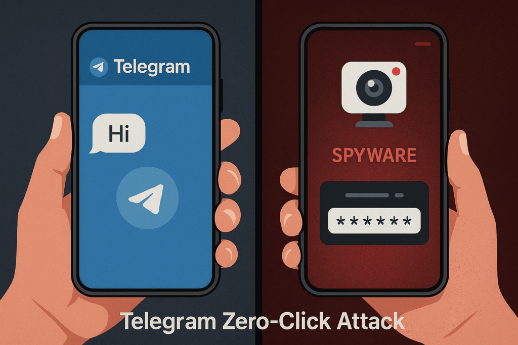 Illustration of a Telegram zero-click attack exploiting messaging app vulnerabilities