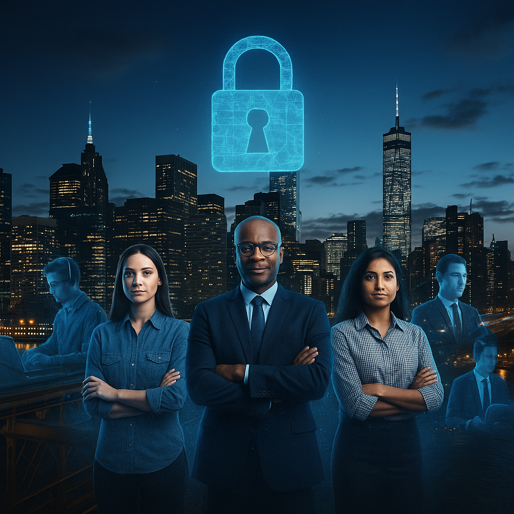 Concept of a secure digital future supported by diversity in cybersecurity leaders and inclusive teams.