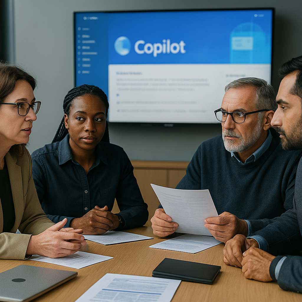 Security team discussing Microsoft Copilot malware protections and AI security risks
