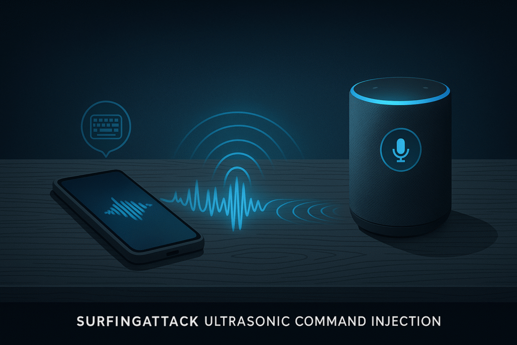 Ultrasonic wave in an acoustic side-channel password attack triggering a voice assistant command