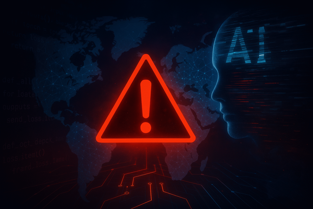 AI hacking recovery hero image showing global cyber attack warning and AI-powered threats