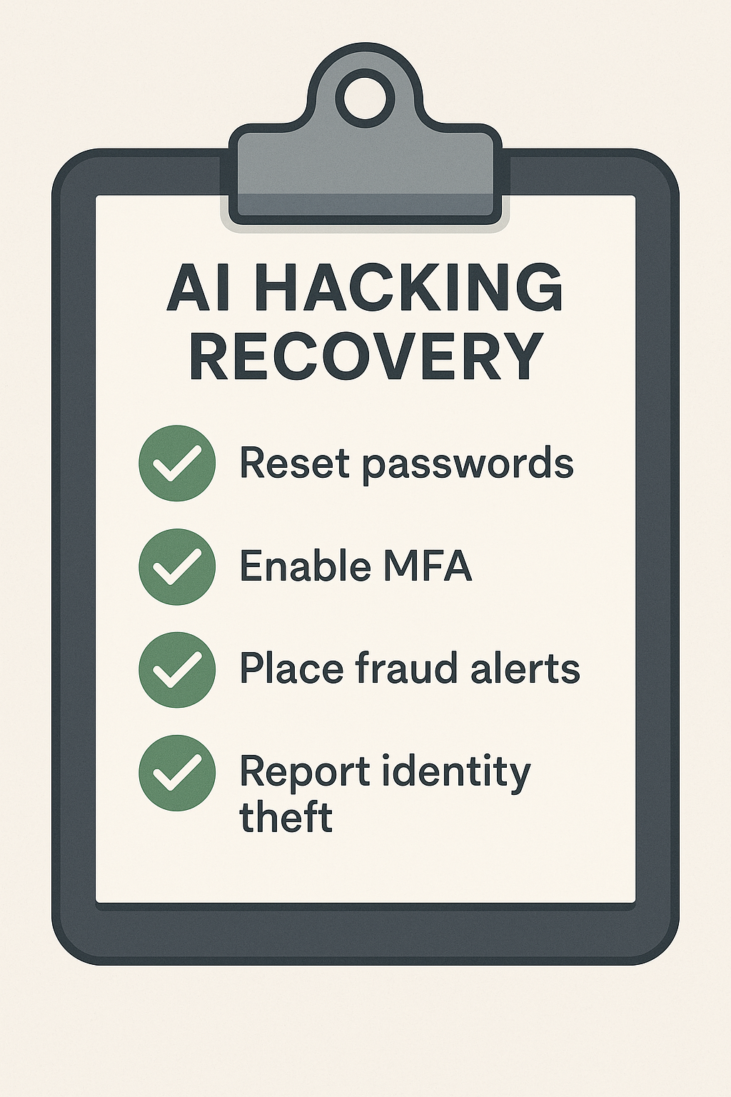 AI hacking recovery checklist showing immediate steps after a cyber attack