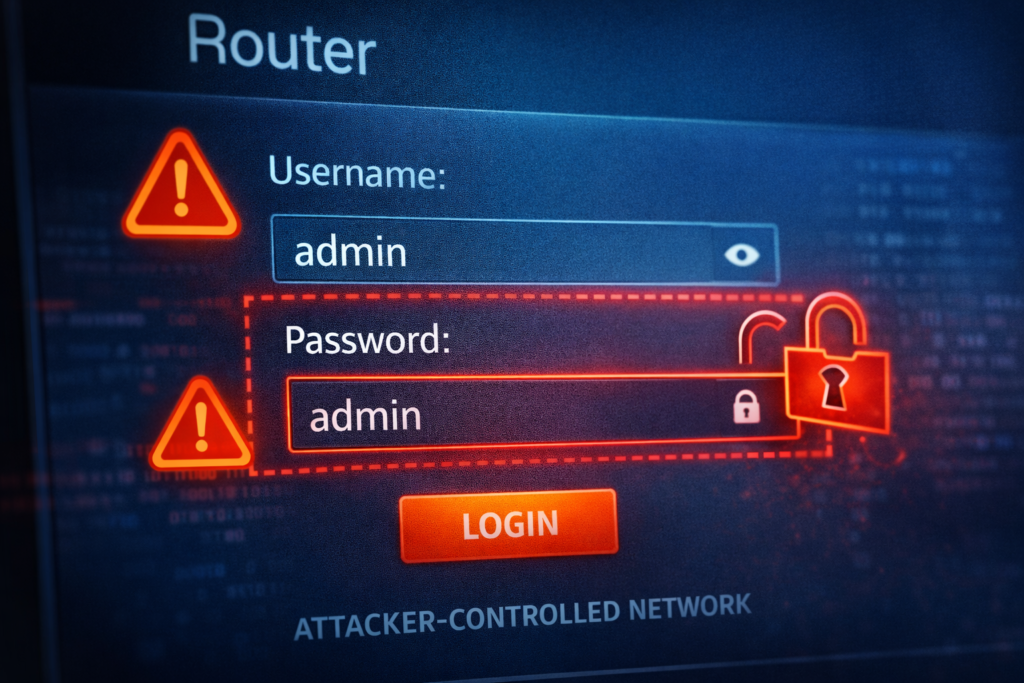 Router default credentials creating a major security vulnerability