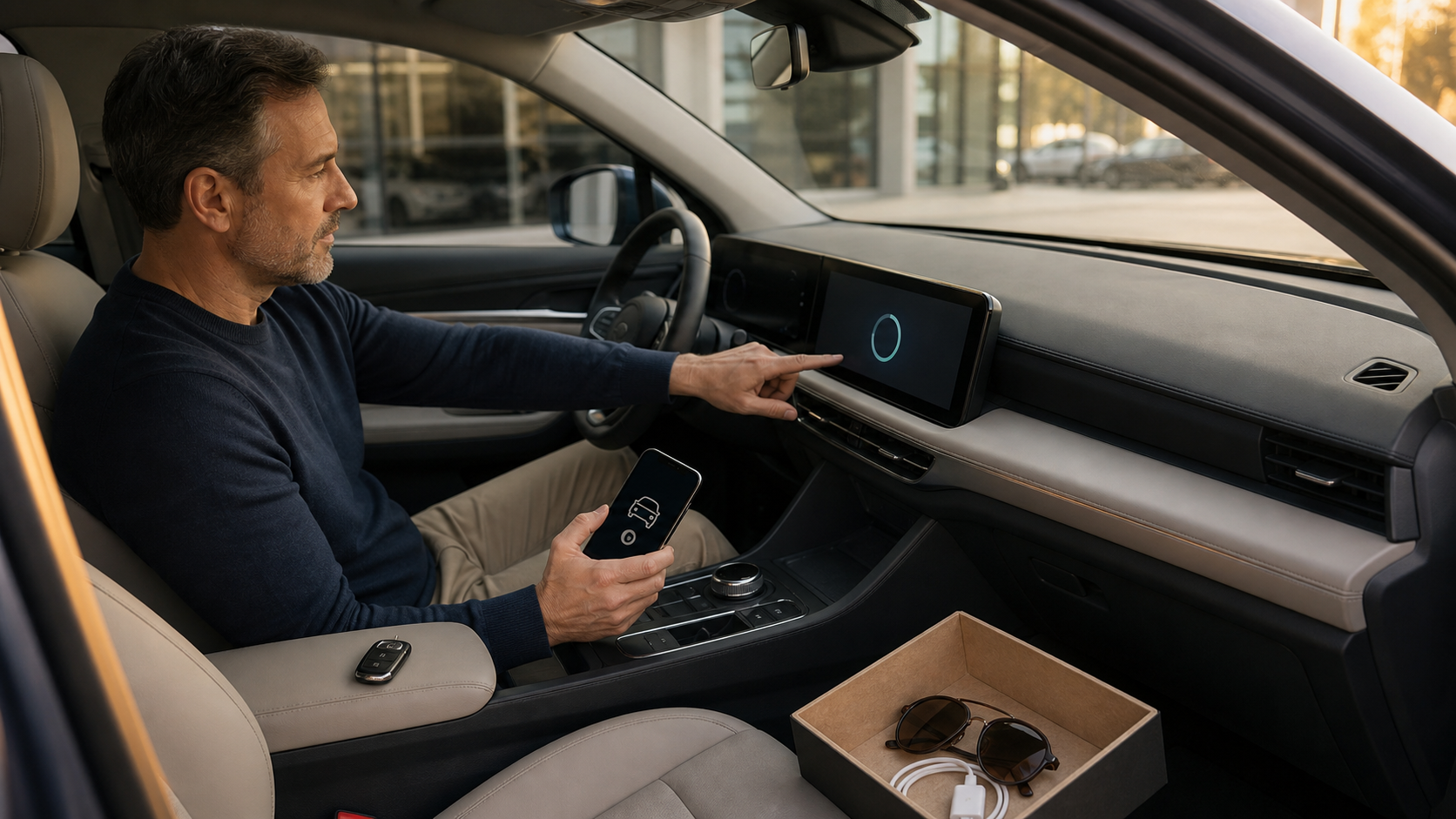 Man clears an infotainment system and removes the vehicle from an app before transfer.