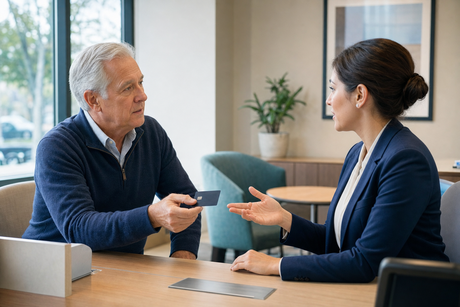 A customer speaks with a payment-provider representative after a suspicious online order.