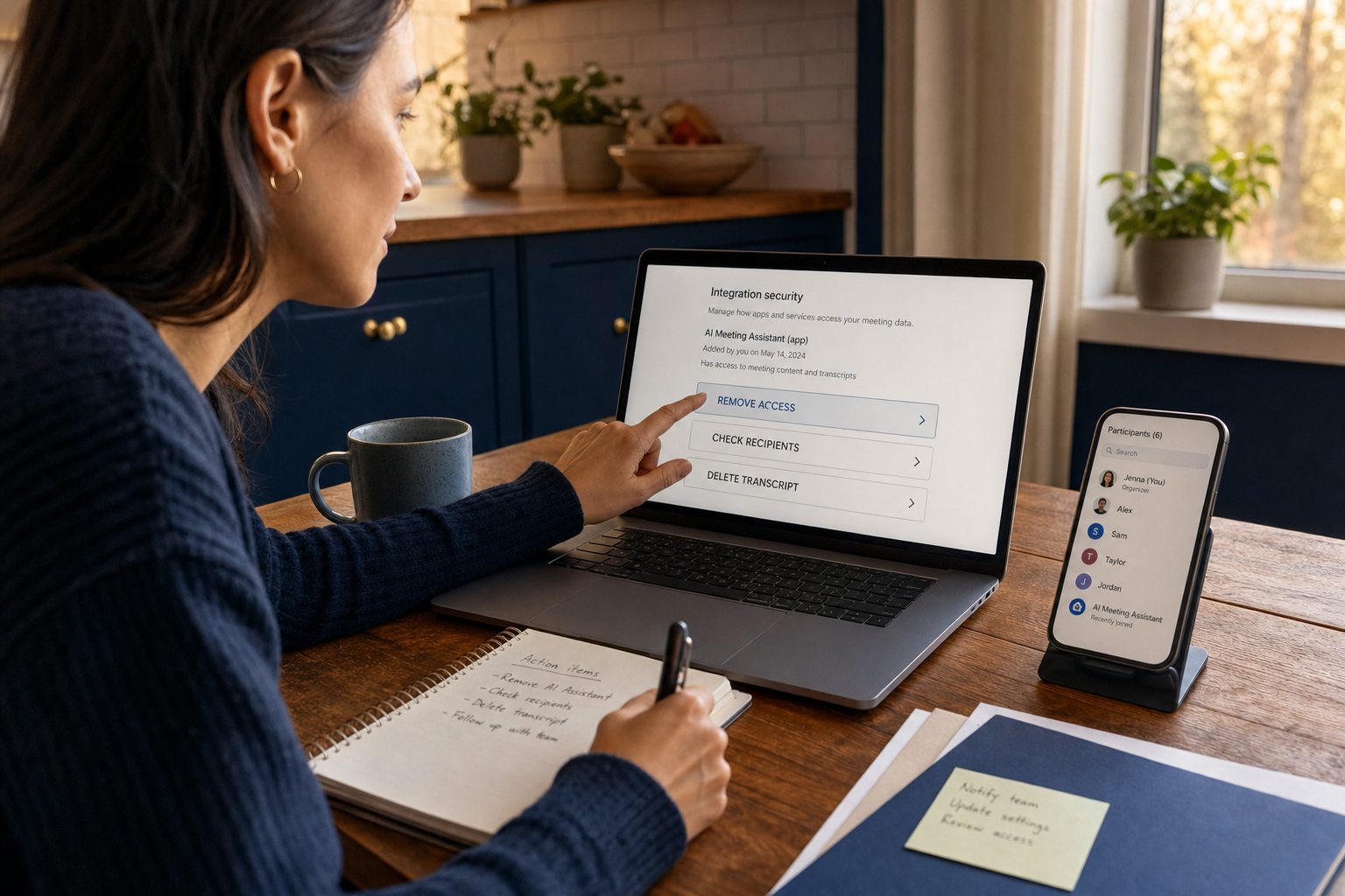 A meeting organizer removes an unexpected AI meeting assistant and checks who received its transcript