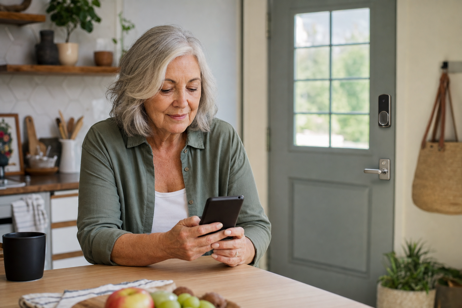 A household member uses a second trusted phone after losing the phone that held the home's digital key.