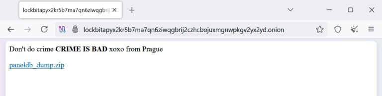 Public screenshot of the May 2025 LockBit ransomware hack showing the affiliate-panel defacement message and archive filename.